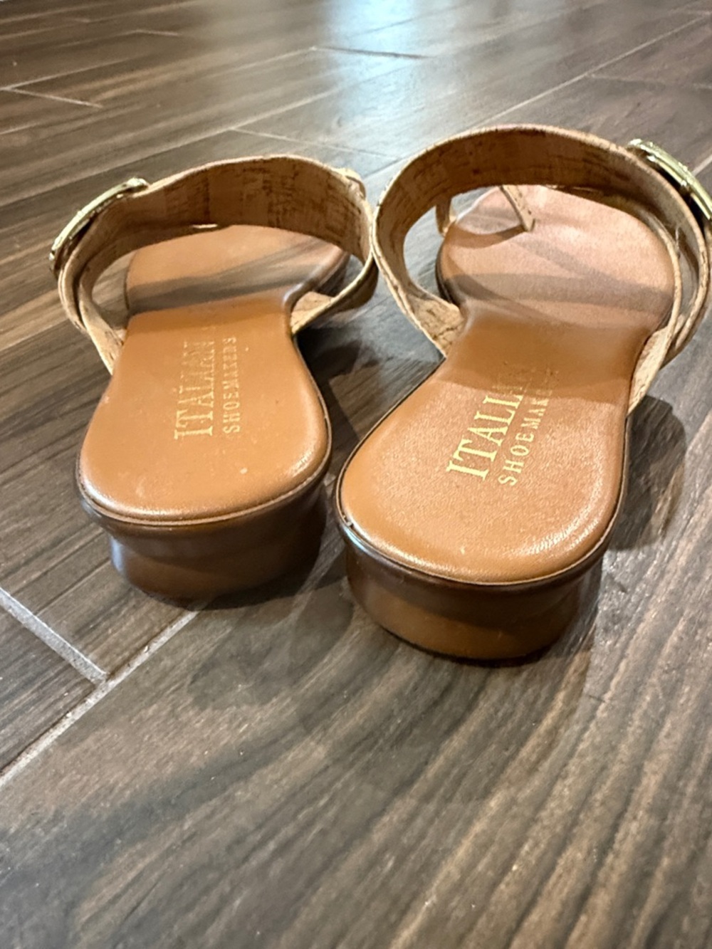 Italian Shoemakers Cork Buckle Slide Sandals in Brown 9 - Picture 2 of 4